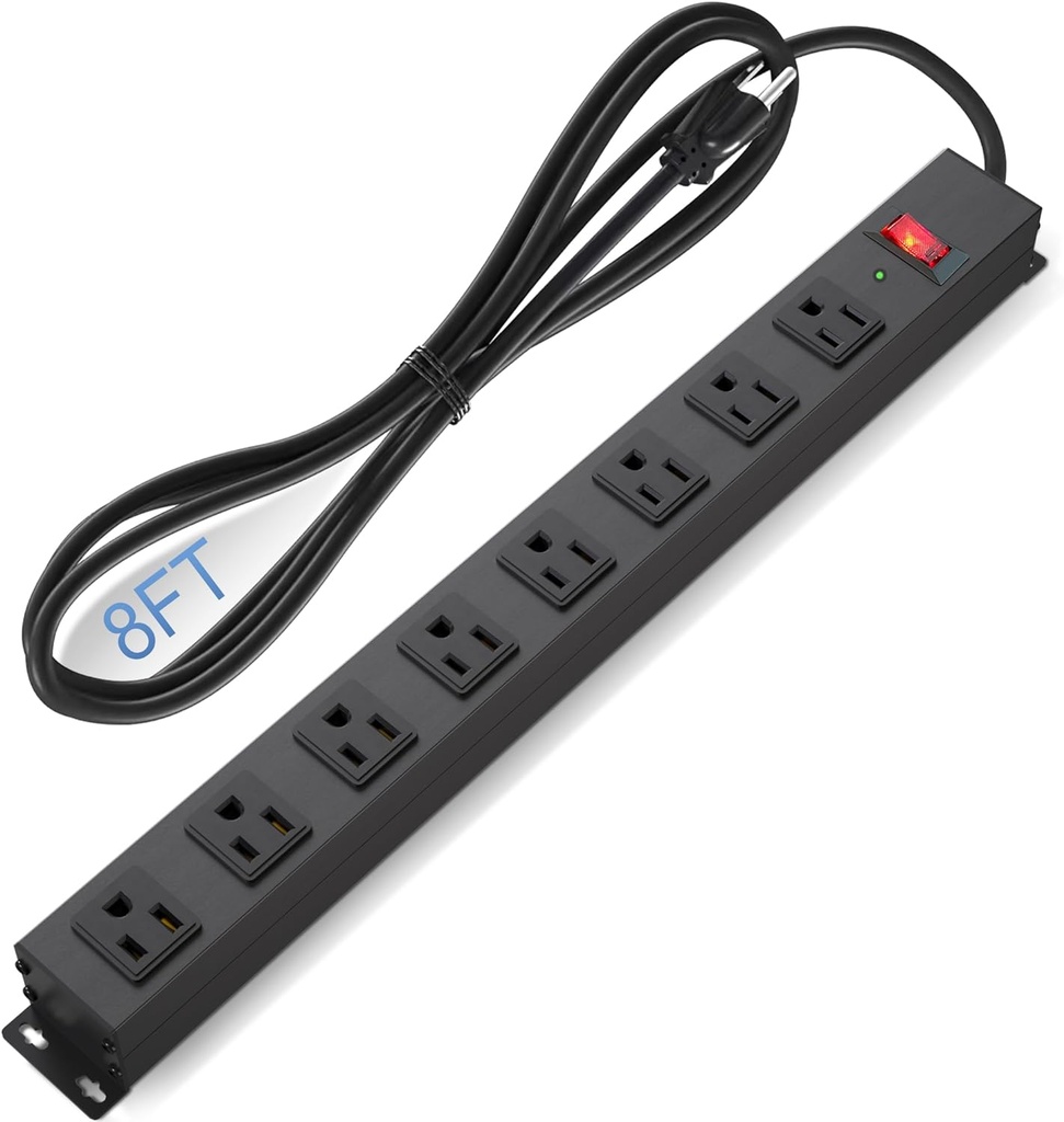 8 Outlet Power Strip with Surge Protector, 8 Feet, Metal